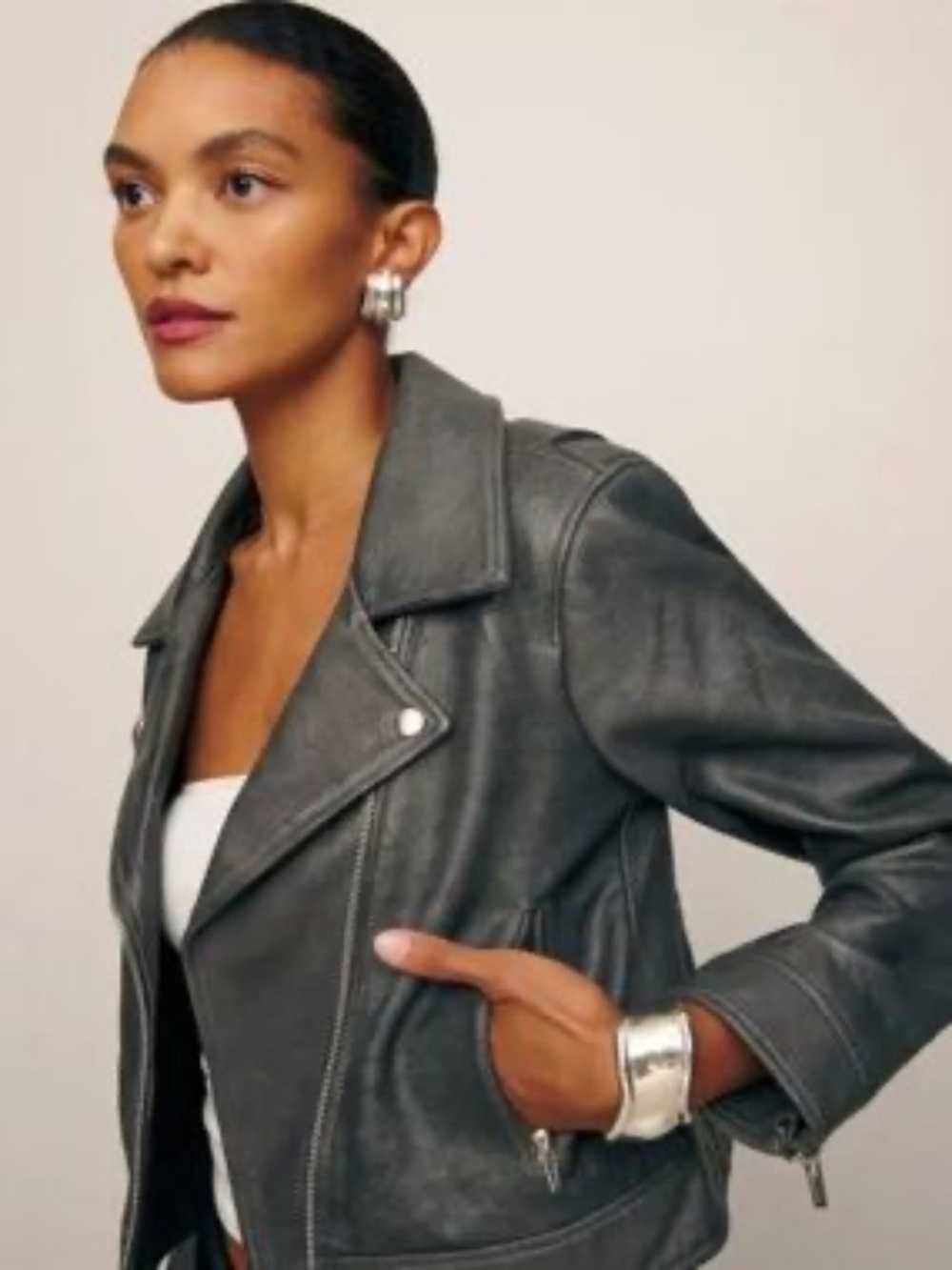 VEDA @ REFORMATION Hoyt Distressed Leather Moto Jacket